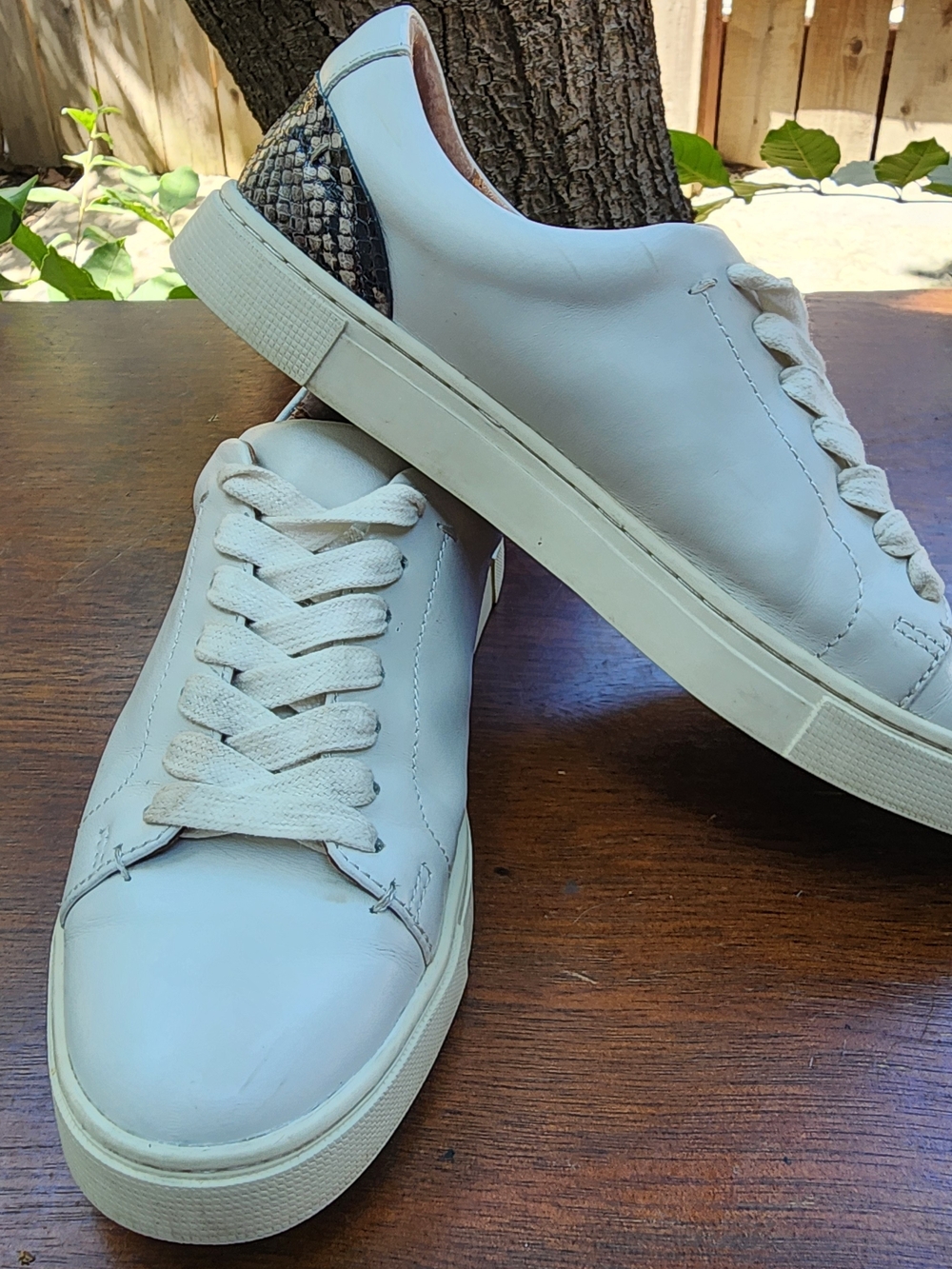 Frye Ivy Low Lace White Leather Sneakers Snake Print Embossed Heel [6]
